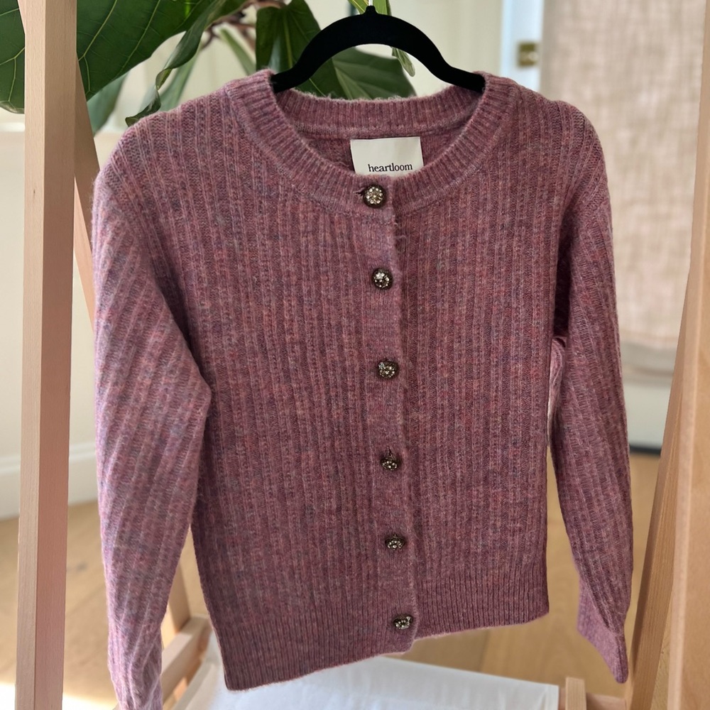 Heartloom purple sweater with decorative buttons